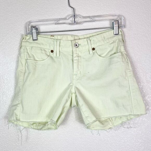 Madewell Light Yellow-Green Low Rise Distressed Denim Cutoff Shorts - Picture 1 of 7